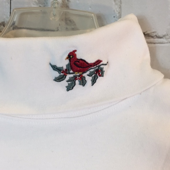 Wish For Joy White Mock Turtle Neck Cardinal at Collar Size 14/16 - Picture 2 of 4